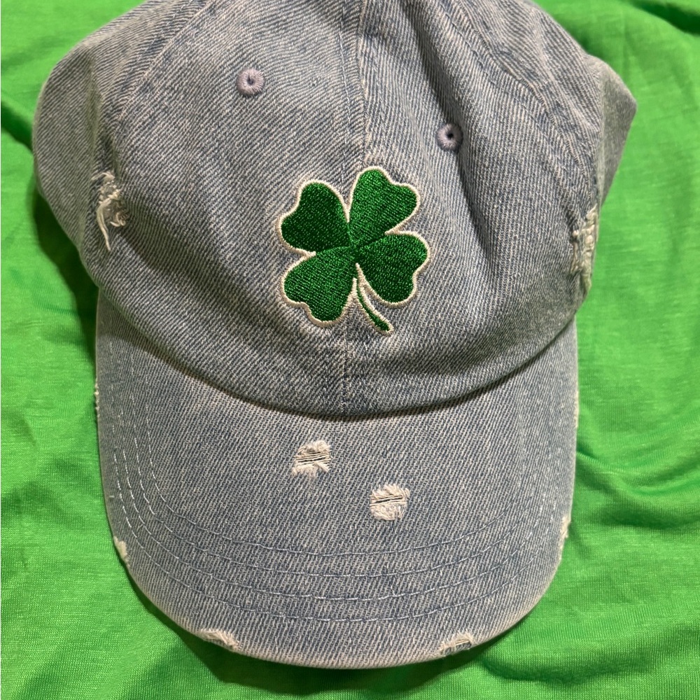 Gray Distressed Cap with Green Clover